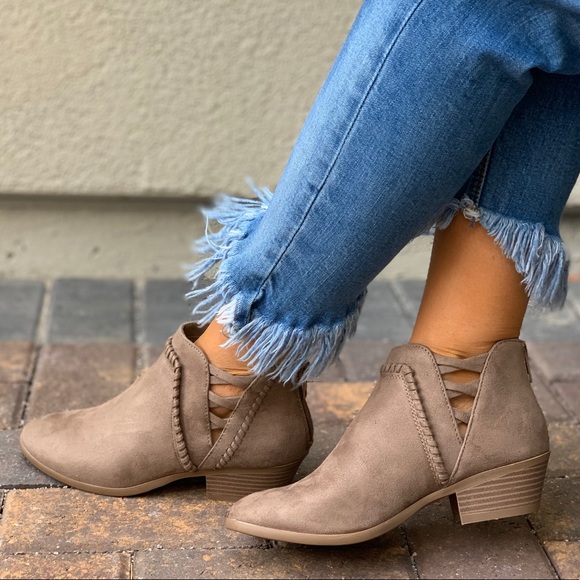 Smoke Taupe Braided Cut Out Detail Ankle Bootie - Picture 2 of 8